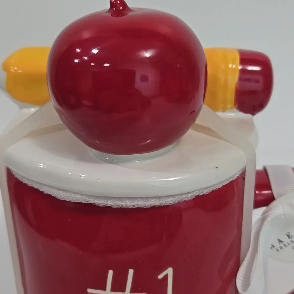 Rae Dunn #1 Teacher Gift Mug Apple Pencil‎ Lid Red Academia Coffee NWT